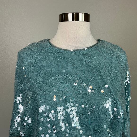 Aidan Mattox Sequined Lace Long Sleeve Cocktail Dress Blue Size 6 Mini Sheath - Picture 7 of 13